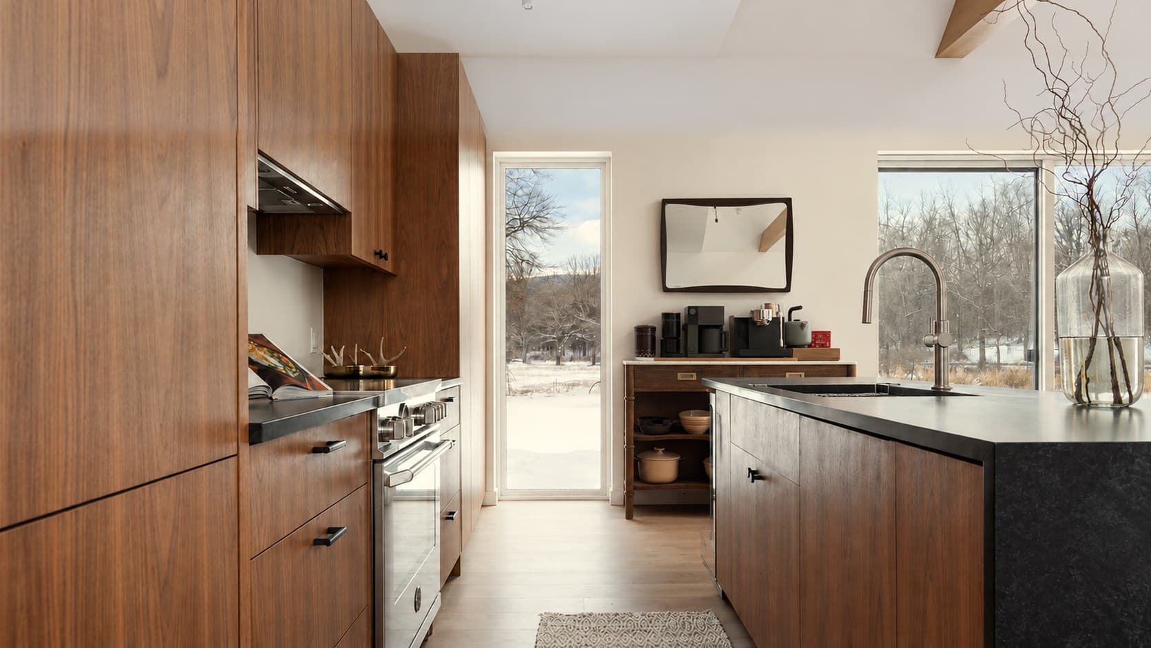 The kitchen, open to the fields